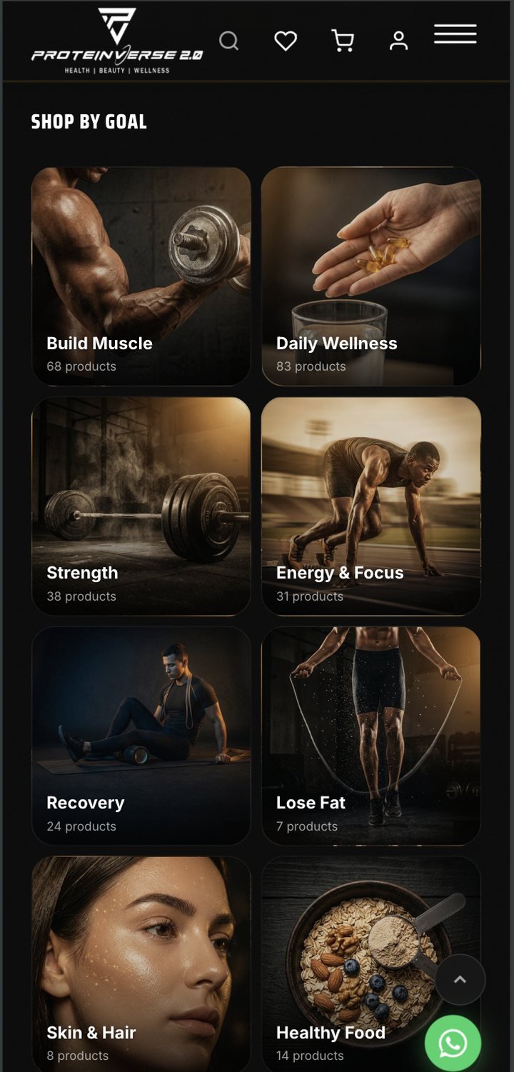 Proteinverse mobile shop-by-goal grid