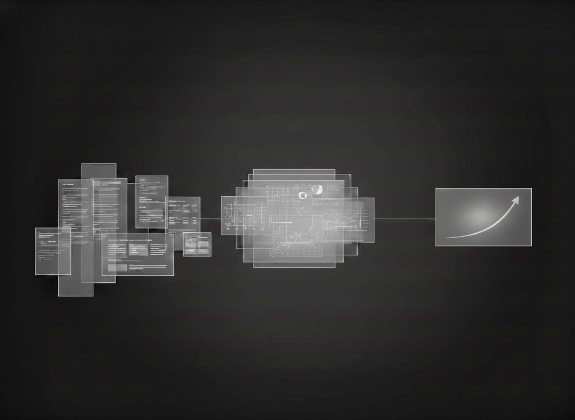 Digital marketing performance system showing data inputs, optimization layers, and sustained business growth