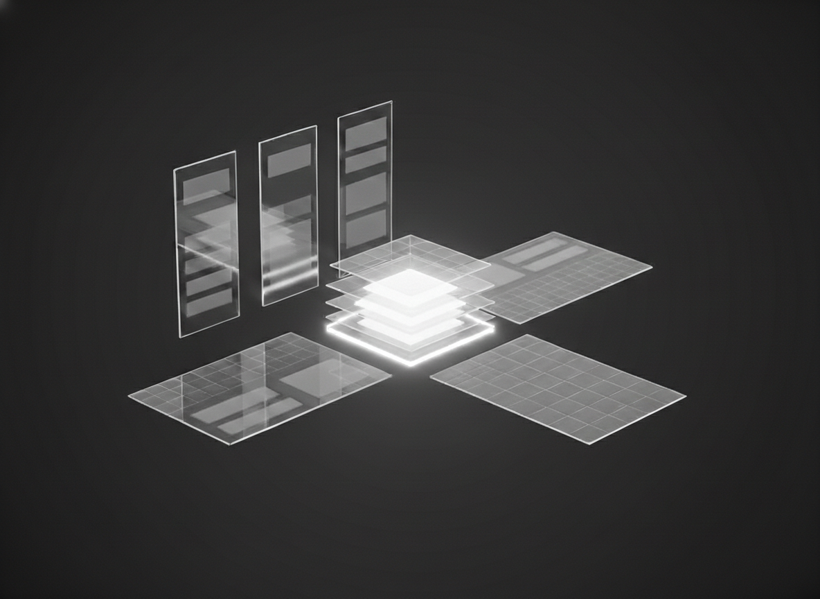 Layered UI and UX design system showing mobile and web interface structures